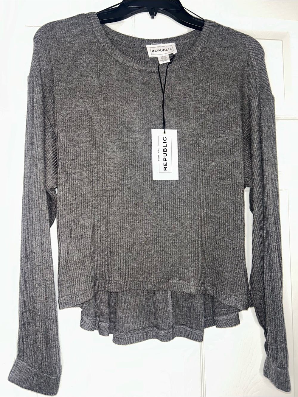 For The Republic Charcoal Ribbed Layered-Hem Sweatshirt